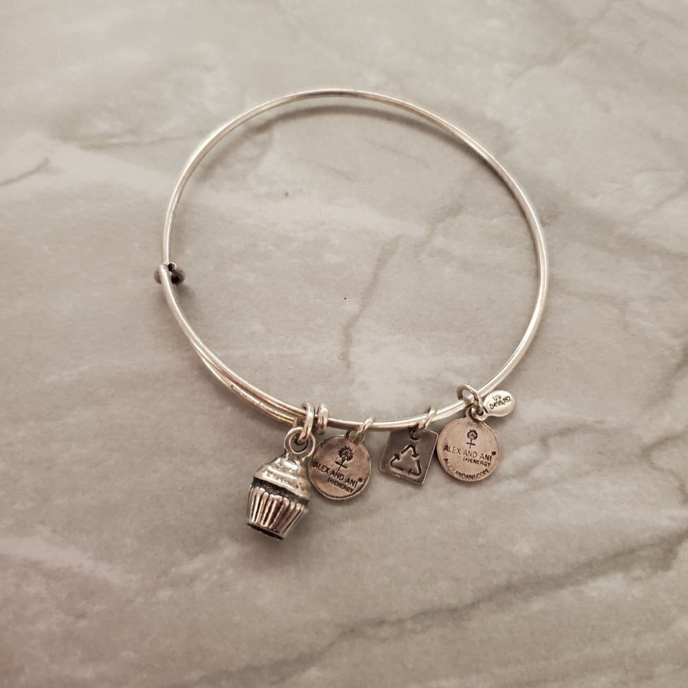 🧁 Alex and Ani Silver Cupcake Expandable Charm Bracelet 🧁 - Picture 3 of 4
